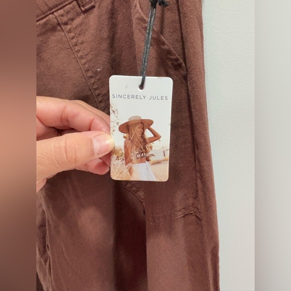 🌟🌟Sincerely Jules Women’s Linen Blend Casual Cargo Flare Pants - Brown 🌟🌟 - Picture 5 of 14